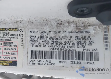 2007 Toyota Corolla Ce from USA, damaged, VIN 1NXBR32E97Z906283